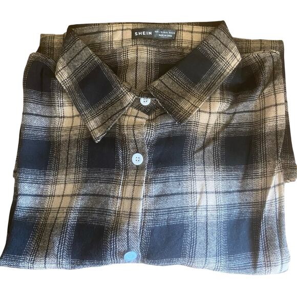 Tan & Black Plaid Flannel Shirt with no pockets - Picture 3 of 3